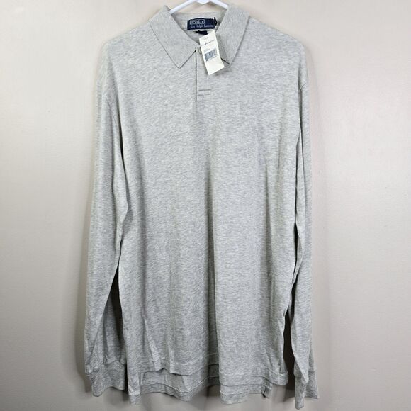 NEW Polo Ralph Lauren Vintage Mens Long Sleeve Single Button Polo Shirt Large - Picture 1 of 6